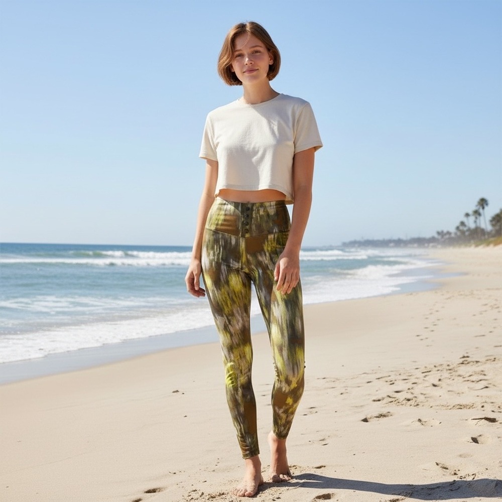 Aerie OFFLINE Real Me High Rise 7/8 Leggings‎ Green Yellow Abstract Print